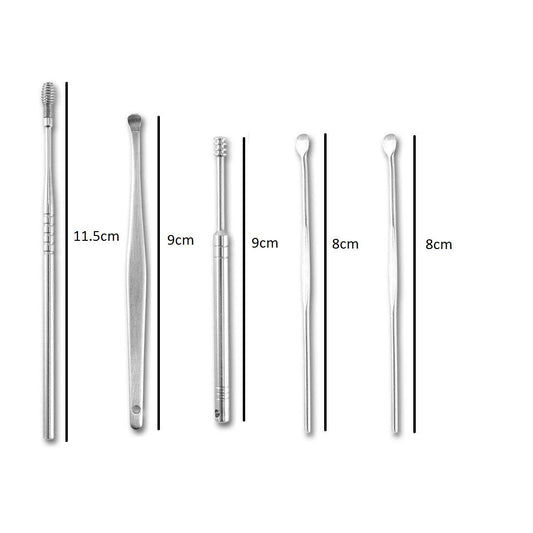 SYGA 5Pcs/Set Stainless Steel Ear Pick Kit Earwax Removal Picks Spiral Curette Clean Tools with Box