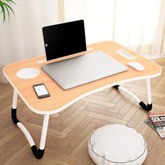MollisHomes Laptop Table with Dock Stand Wood Smart Standard Multi-Purpose Solid/Study Table/Bed Table/Foldable and Portable/Ergonomic & Rounded Edges/Non-Slip Legs/Engineered (Blue)
