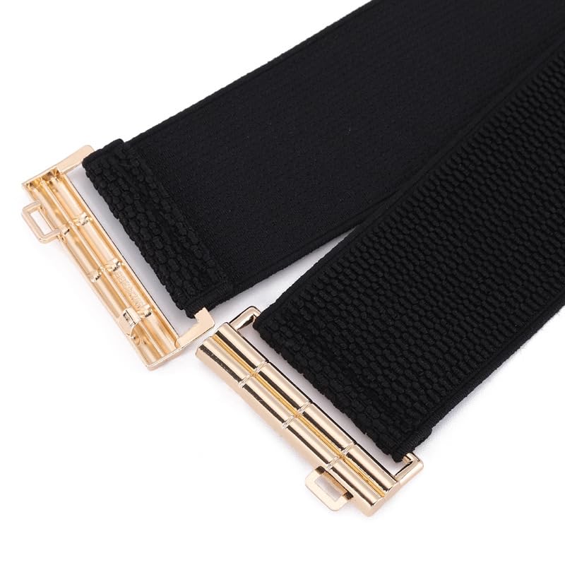 SYGA Women's Bamboo Pattern Buckle Elastic Girdle Waistband Outer Dress Decorative Belt (Black)