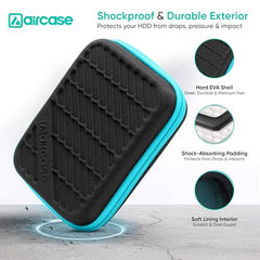 AirCase 2.5 Inch External Hard Drive Case with Shockproof EVA Hardshell & Soft Lining | Travel Organizer Pouch with Mesh Pocket, Zipper Closure for HDD/SSD, Earphones, Cable, Charger & Gadgets(Black)