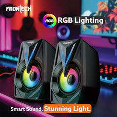 FRONTECH Multimedia Speakers, 12W Output, 2.0 Channel Stereo Sound, RGB Lighting, USB Powered, 3.5mm AUX, 1 Year Warranty (SPK-0014)