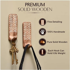 IndianShelf 6 Decorative Wood Adhesive Wall Hooks No Drill - Fork Art | Handmade, Renter Friendly, Waterproof, Reusable, Peel and Sticky Hooks for Keys, Towel, Bags, Light Coat, Jewelry, 10Lb Load