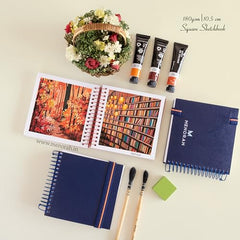 MENORAH - Artist Square Sketch Book - 180 GSM - Square Drawing Book - (100 Pages/50 Sheets) - Hard Metal Spiral Bound - (15.0 cm x 15.0 cm) - Pink