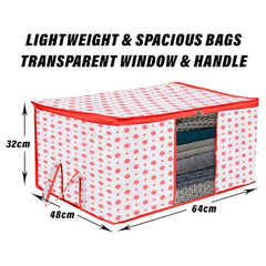 Kuber Industries Non-Woven Underbed Storage Bag|Clothes Storage Organizer|Blanket Cover With Clear Window|Zipper Closure&Handle Cloth Organizer|Plain White Border|Large|Pack Of 6|Royal Blue,32Cm,48Cm