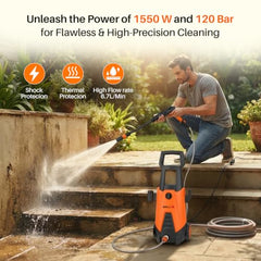 [2026 Enhanced Edition] IBELL WIND66 High Pressure Washer, 1550W Motor, 120 Bar Car Washer High Pressure Gun, 6.7 L/Min Flow, 5M Hose, Portable Pressure Washer for Car, Bike, Home & Outdoor Cleaning