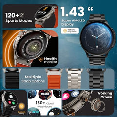 GOBOULT Crown R Pro 2 Smartwatch 1.43''HD AMOLED Display,BT Calling 5.2,600Nits Brightness,IP67,150+Watchfaces, 120+Sports Modes, AI Voice Assistant, SpO2 Monitoring(Charcoal Black)