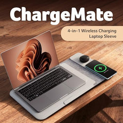 Acer ChargeMate 4-in-1 Wireless Charging Laptop Sleeve for 13" - 16" Laptops | Fast Charging Pad for Phone & Earbuds | Mousepad | Height Adjustable Flap | Magnetic Closure | Waterproof (Grey)