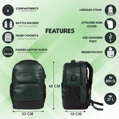F Gear Luxur V2 27L Office Laptop Backpack with raincover, USB Charging Port, Fits 17" Laptop Artificial Leather Water resistant lightweight Gifts for Men Women Adults, College/Over Nighter (Green)
