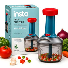 iKAN Manual Hand Press Push Chopper with 3 Blades for Effortless Chopping Vegetables & Fruits (Assorted, 700 ml, Plastic)