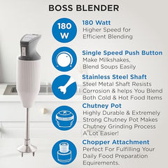 BOSS E111 Portable Hand Blender 180 Watt | Easy to Clean and Store | ISI-Marked, Blue