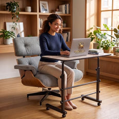 PRIMEBULL Adjustable Laptop Table with Wheels, Multi-Purpose Study Table | Bed Table | Height Adjustable for Office & Work from Home | Space Saving | Easy to Assemble (PRIMEBULL - Natural Wood)