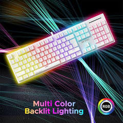 Ant Esports MK3400 Pro V3 Mechanical RGB Gaming Keyboard, 104 Keys-Red Switch, Multicolour Backlit, Anti-Ghosting, USB Wired, Media Keys, 12 LED Modes, for PC, Mac, Windows, Linux – White