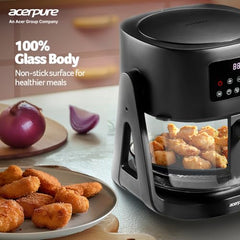 Acerpure Air Fryer | 100% Glass Bowl | 90% Less Oil | 5.5L Air Fryer + 2.5L Cooking Pot | Air Fry, Toast, Reheat, Grill, Cook | 360° TurboHeat Technology | Preset Modes | 1500 Watts | Black