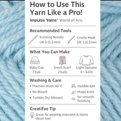 WOAFASHIONS - World of Arts Impulse Hand Knitting & Crochet Yarn, Premium Acrylic, 4 : Medium (Anchor Grey) (100gms / 3.5oz / 200mtr / 218yds)