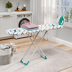 TEX-RO Ironing Board with Iron Stand | Foldable Iron Table for Ironing Clothes with Adjustable Height, Cotton Padded Press Table, Heat-Resistant Rest & Anti-Skid Legs - White