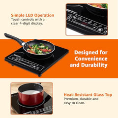 Amazon Basics 1600W Induction Cooktop | 7 Pre-Set Cooking Menus | LED Display | Smart Push Buttons I Energy Efficient, Auto Cut-off, 20A IGBT & 4KV Surge Protection I Black