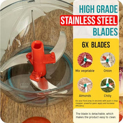 ISSVWO Tekcool Manual Hand Press Push Chopper with 6 Blades for Effortless Chopping Vegetables & Fruits (Assorted, 650 ml, Plastic).