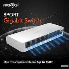 FRONTECH 8 Port Gigabit Ethernet Switch | 10/100/1000Mbps | Plug & Play LAN Hub for Router, Computer, Gaming Console, Printer & IP Camera | Wall Mountable | Hi-Speed Network Switch (NC-0052)
