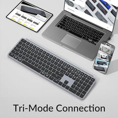 Keychron B6 Pro Ultra-Thin Wireless Keyboard, Full-Size QMK with Numeric Keypad Quiet Typing, 2.4 GHz/Bluetooth 5.2/Wired Connection Long Battery Life, Compatible with Mac Windows Linux - Space Gray