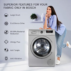 Bosch 7 kg 5 Star Front Load Fully-Automatic Washing Machine, Antibacterial Tech, AI ActiveWater, 15 Wash Programs, 53L Large Drum, SoftCare Paddle, Silver, WAJ24266IN (2026 Model)