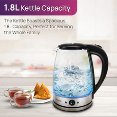 Wipro Elato 1.8 litre Glass LED electric Kettle with Keep warm Function | Auto cut off | Triple Protection - Dry Boil, Steam & Over Heat |Stainless Steel Inner Body | 1500 watts