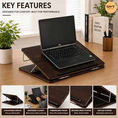 Premium Foldable Laptop Table with Adjustable Angle for Home, Study & Office Use (White, 15x21, Wooden)
