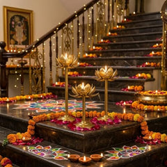 Easyera Decorative Lotus Candle Holder Set of 3| Gold Metal Tealight Holder for Home Decor | Lotus Diya Stand for Diwali, Pooja & Wedding Decoration | 12, 10 & 8 Inch
