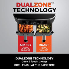 Ninja Foodi Dual Zone Air Fryer AF300IN| 7.6L Dual Drawer Air Fryer| Max Crisp 240°C| 6 Cooking Functions – Air Fry, Roast, Bake, Reheat & Dehydrate| Variable Airflow 1200–2600 RPM|PTFE/PFOA/PFASFree