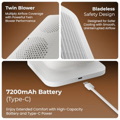 Zebronics Heat Buster 300, Portable Desk Fan, Upto 13h Backup, 3600mAh Rechargeable Battery, 360° Rotatable fan, 4 Speed + 1 Breeze Mode, Wall-Mountable, for Travel, Office, Home (Black)