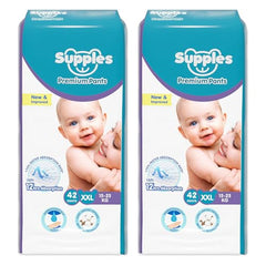 Amazon Brand - Supples Premium Baby Diaper Pants | 84 Baby Diapers | XXL | 15-25 Kg | 42 x 3 Packs | 12 Hrs Absorption | Cushiony Cotton Soft Fabric | Phthalates-Free | Triple Leak Guard