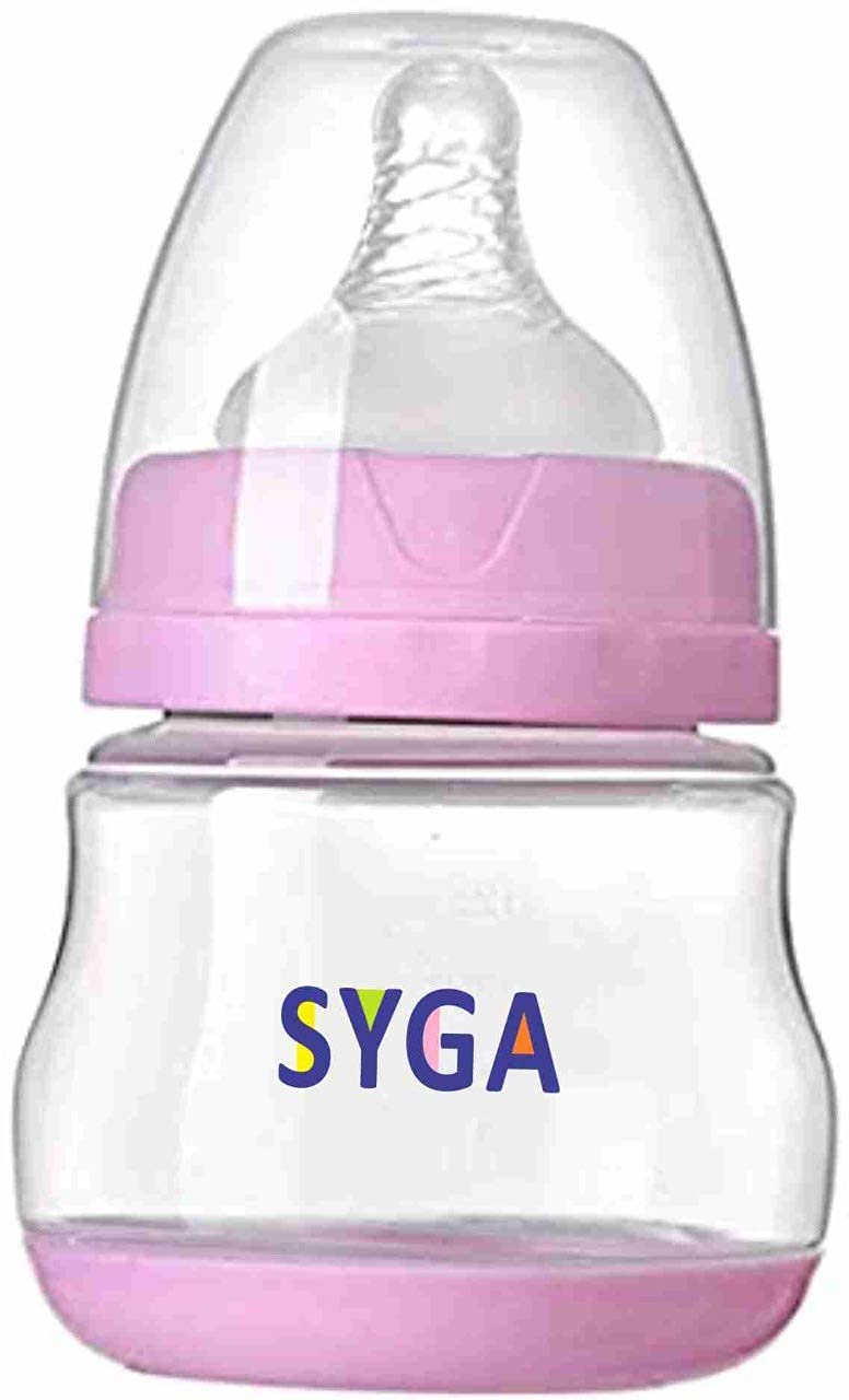 SYGA 150ml Natural Breast Feeding Bottle, Flexy Silicone Baby Bottles, Anti-Colic, Natural Feel, Non-Collapsing Nipple, Stable Base, Easy to Clean - Pink, Small