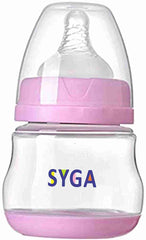 SYGA 150ml Natural Breast Feeding Bottle, Flexy Silicone Baby Bottles, Anti-Colic, Natural Feel, Non-Collapsing Nipple, Stable Base, Easy to Clean - Pink, Small