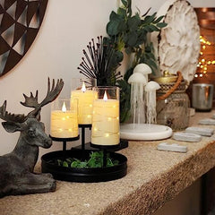 Flameless LED Pillar Candle Set of 2 | Acrylic Fiber Glass | Dancing Faux Wick | Remote Control with Battery Operated 3 AA | Home Décor & Gifting | 3" D x 6" H | Red