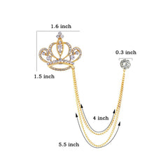 SYGA Luxury Crown Style Brooch for Men's & Women Suit Shirt Stud Brooch Lapel Pin Brooch Pin Chain Tassel Brooch Pin with Crystal Chain(Golden hearts crown)