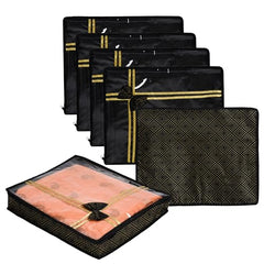 Kuber Industries Non-Woven Saree Storage Bag | Clothes Storage Bag | Wardrobe Storage Bag | Cloth Storage Organizer | Top Visible Window Saree Bag | Bow Golden Printed | 3 Inch | Pack of 6 | Maroon