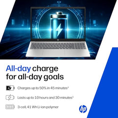 HP 15 Smartchoice, AMD Ryzen 3 7320U (8GB LPDDR5, 512GB SSD) FHD, Anti-Glare, Micro-Edge, 15.6''/39.6cm, Win11, M365 Basic(1yr)* Office24, Silver, 1.59kg, fc0500AU, FHD Camera w/Privacy Shutter Laptop