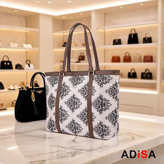 ADISA Women's Office Laptop Handbag Large Printed Shoulder Bag (ADW4087-BLA-ORA)
