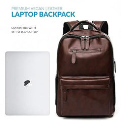 Treggo Premium 30L Anti-Theft Faux Leather Laptop Backpack for Men & Women, Water Resistant Large Travel Daypack, College School Office Casual Backpack with Laptop Compartment