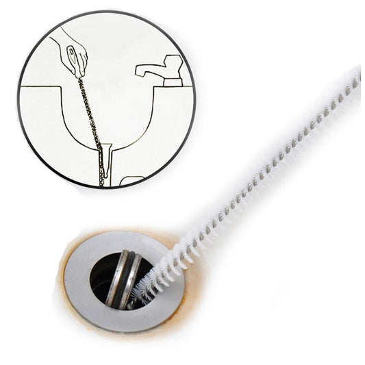 Syga Flexible Iron and Plastic Water Pipe Drain Long Hair Bath Plug Overflow Unblocker Stick Sink Cleaning Brush (45 cm, White)