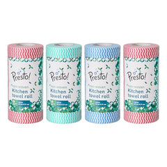 Amazon Brand - Presto! Non-Woven Kitchen Towel Roll | 80 Pulls (Pack of 2) | Size: 23 x 21 cm | Wavy Pattern (Red & Blue) | Washable and Reusable | Highly Absorbent | For Daily Use