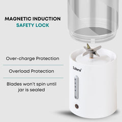 Libra Portable Blender for Smoothies & Juices â€“ USB Rechargeable Blender Juicer with 6 Blades, 450ml Capacity, 4000mAh Battery, 200W Motor, Waterproof Portable Juicer for Travel, Gym & Office (White)