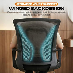 DROGO Comfortwing Premium Ergonomic Office Chair for Work from Home, High Back Computer Chair with Breathable Mesh, Armrest, Adjustable Seat, Rocking & Winged Back | Mesh Chair for Office (White/Blue)