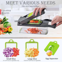Vegetable Chopper 16 in 1 with Container, Veggie Chopper Food Chopper and Dicer, Onion Chopper Vegetable Cutter with 8 Stainless Steel Blades, Easy Meal Prep Kitchen Tool, Green