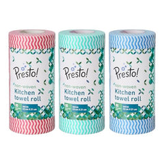 Amazon Brand - Presto! Non-Woven Kitchen Towel Roll | 80 Pulls (Pack of 2) | Size: 23 x 21 cm | Wavy Pattern (Red & Blue) | Washable and Reusable | Highly Absorbent | For Daily Use