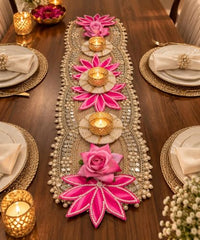Urban Turtle Table Runner for Diwali Decoration | Handmade Floral Design Tea Light Holders Decorative for Dining Table, Coffee Table & Festive Home Decor | 22.5 x 5 Inch (Style - 1)