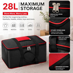 Storite 2 Pack Moisture Proof Nylon Underbed Storage Bag For Clothes Large | (54 x 46 x 28 cm) - BlackRed, Rectangular
