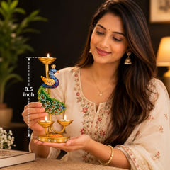 Pranjals House Peacock Metal Tealight Candle Holder Set of 2,Ideal for Pooja, Festival & Diwali Decor