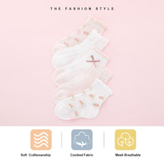 SYGA 5 Pairs Baby Girl & Baby Boy Socks, Toddlers Infant Cotton Warm Stretch Crew Length Socks With Mesh Princess Design, Suitable For 9 Months To 2 Years Baby, Multicolor
