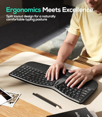 Nulea RT07B Wireless Ergonomic Keyboard, A-Silver Black Split Keyboard, Wrist Rest, Bluetooth and USB Connectivity, USB-C Rechargeable, Compatible with Windows Mac