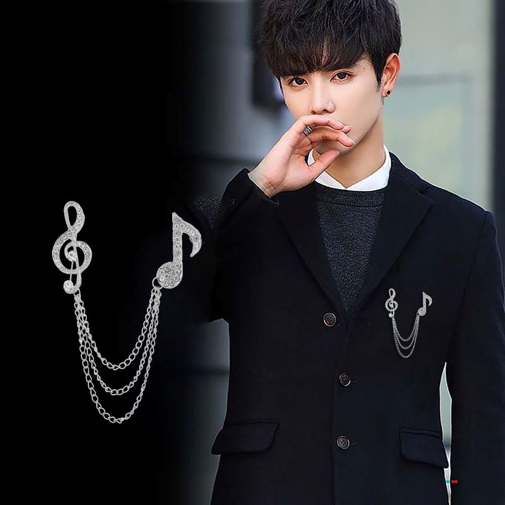 SYGA Men & Women Brooch Music Note Lapel Pin, Gold Plated, Crystal Accents(Silver)